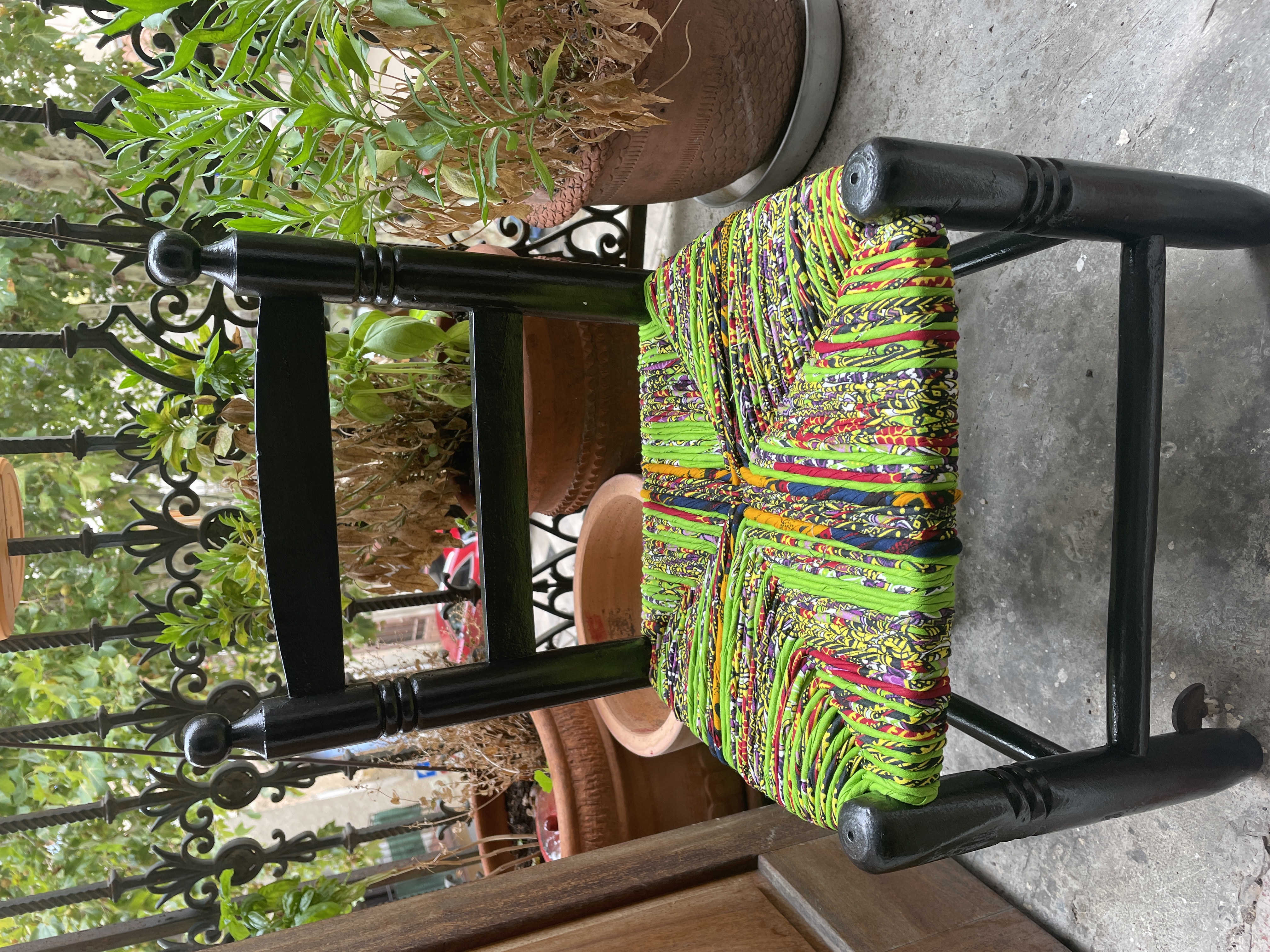 Restored chair with a colorful rushed seat — from our Rushed Chair workshop